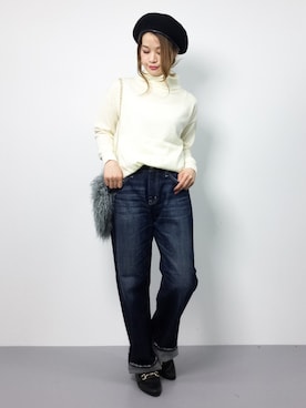 「ADAM ET ROPE'（アダムエロペ）のアイテム（ハンチング/ベレー帽）」を使った、isaさん（レディース・155cm）の冬コーディネート