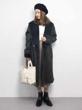 「OSMOSIS（オズモーシス）のアイテム（ムートンコート）」を使った、isaさん（レディース・155cm）の冬コーディネート