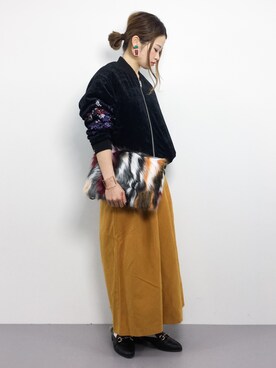 「ファークラッチ」｜「アイテム（ブルゾン）」を使った、isaさん（レディース・155cm）の冬コーディネート