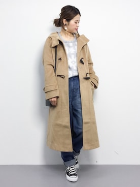 「ボーイフレンドデニム」｜「アイテム（ダッフルコート）」を使った、isaさん（レディース・155cm）の冬コーディネート