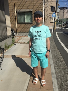 「アイテム（キャスケット、ブルー系）」を使った、sockさん（メンズ・169cm）の春コーディネート