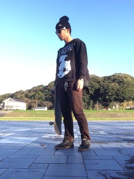 「enjoi（エンジョイ）のアイテム（スウェット、ブラック系）」を使った、hideさん（メンズ・176cm）の秋コーディネート