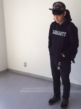 「Carhartt（カーハート）のアイテム（キャップ、その他）」を使った、hideさん（メンズ・176cm）の秋コーディネート