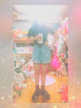 「PECO CLUBのアイテム（デニムパンツ、ブルー系）」を使った、K◌⑅⃝*॰ॱさん（レディース・153cm）の夏コーディネート