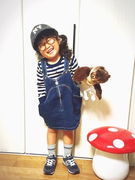 「styles（スタイルス）のアイテム（帽子）」を使った、mippoさん（キッズ・90cm）の秋コーディネート