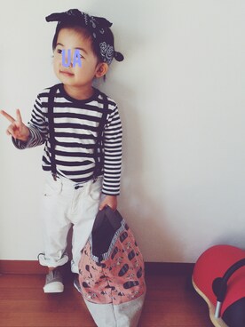 「ボーダーTシャツ」｜u_aさん（キッズ・90cm）の春コーディネート