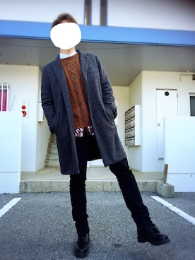 「ケーブルニット」｜「アイテム（トレンチコート）」を使った、くーとさん（メンズ・181cm）の冬コーディネート