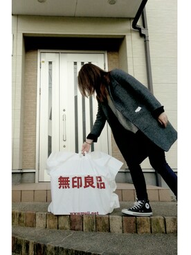 「お買い物」｜「アイテム（チェスターコート）」を使った、t︎︎︎︎︎☺︎m︎︎︎︎︎omin*さん（レディース・164cm）の冬コーディネート