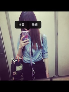 「UNIQLO（ユニクロ）のアイテム（シャツ/ブラウス、ブルー系）」を使った、Heidi✨さん（レディース・153cm）の秋コーディネート