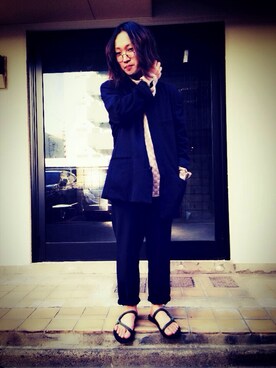 「ISSEY MIYAKE（イッセイミヤケ）のアイテム（ノーカラージャケット）」を使った、774MIDさん（メンズ・170cm）の秋コーディネート