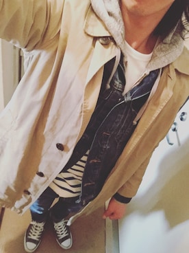 「GAP（ギャップ）のアイテム（トレンチコート）」を使った、HIDETOさん（メンズ・173cm）の冬コーディネート