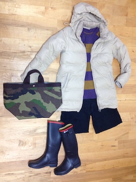 「AIGLE（エーグル）のCHANTEBELLE / シャンタベル（レインシューズ、ブルー系）」を使った、やっこさん（レディース・151cm）の冬コーディネート