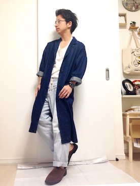 「ヒッコリー」｜「アイテム（チェスターコート）」を使った、ＭＡＫＫＹさん（メンズ・154cm）の秋コーディネート