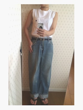 「usedのアイテム（デニムパンツ、ブルー系）」を使った、marukoさん（レディース・161cm）の夏コーディネート