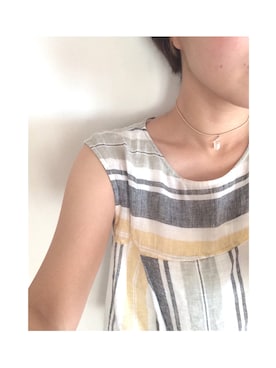 「23区（ニジュウサンク）の【洗える！】LIBECOリネン ランダムボーダーブラウス（シャツ/ブラウス、イエロー系）」を使った、marukoさん（レディース・161cm）の夏コーディネート