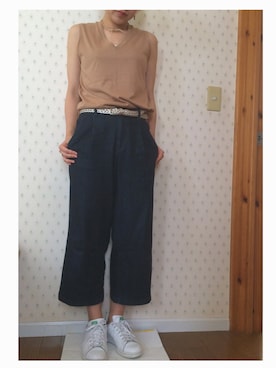 「AZUL by moussy（アズールバイマウジー）のアイテム（Tシャツ/カットソー、ベージュ系）」を使った、marukoさん（レディース・161cm）の夏コーディネート