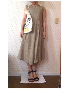 「23区（ニジュウサンク）の【洗える！】ピュアリネン ワンピース（ワンピース、グリーン系）」を使った、marukoさん（レディース・161cm）の夏コーディネート