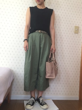 「Samansa Mos2（サマンサ モスモス）のTRガウチョパンツ（その他パンツ、グリーン系）」を使った、marukoさん（レディース・161cm）の夏コーディネート