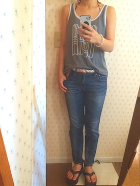 「ROXY（ロキシー）のアイテム（水着、ブラック系）」を使った、marukoさん（レディース・161cm）の夏コーディネート