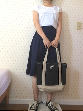 「ZARA（ザラ）のアイテム（Tシャツ/カットソー、ホワイト系）」を使った、marukoさん（レディース・161cm）の夏コーディネート