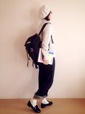 「Bshop（ビショップ）の【Bshop】タートルネックセーター（ニット/セーター、ホワイト系）」を使った、soeさん（レディース・168cm）の冬コーディネート