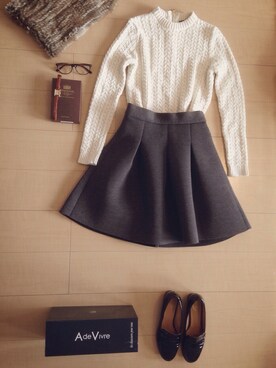 「A de Vivre（アドゥヴィーヴル）のトラッドローファー（その他シューズ、ブラック系）」を使った、soeさん（レディース・168cm）の冬コーディネート