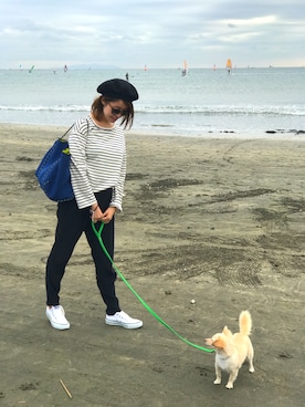 「海」｜「アイテム（ハンチング/ベレー帽）」を使った、C7さん（レディース・163cm）の秋コーディネート