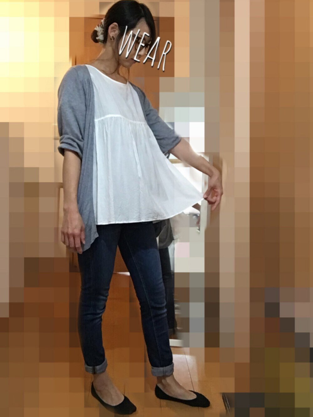 「はるコーデ、半袖、雨、伊達眼鏡練習中、べっこう柄、お花見散歩、プチプラ」｜「LOWRYS FARMのアイテム（カーディガン/ボレロ、グレー系）」を使った、ミホさん（レディース・165cm）の春コーディネートの1枚目の写真