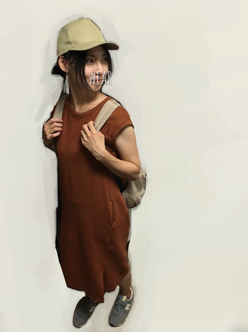 「テラコッタ、プチプラ、Doシンプル部、スニーカーなのに靴ずれ、花火大会」｜「DAISOのアイテム（キャップ、ベージュ系）」を使った、ミホさん（レディース・165cm）の夏コーディネートの1枚目の写真