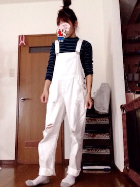 「白デニム」｜「アイテム（サロペット/オーバーオール）」を使った、tamaaaaaaさん（レディース・156cm）の秋コーディネート