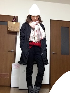 「赤ニット」｜「アイテム（MA-1）」を使った、tamaaaaaaさん（レディース・156cm）の春コーディネート
