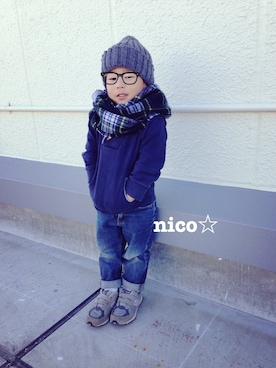 「BEAMS BOY（ビームスボーイ）のアイテム（ニットキャップ/ビーニー）」を使った、♡niconico♡さん（キッズ・90cm）の秋コーディネート