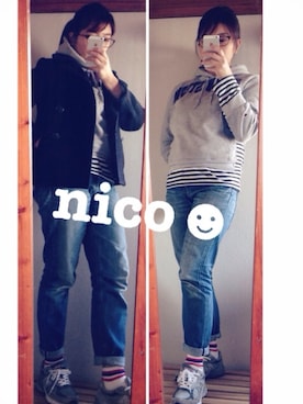 「インディゴデニム」｜「アイテム（ピーコート）」を使った、♡niconico♡さん（レディース・161cm）の冬コーディネート