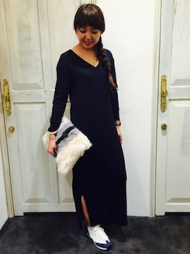 「ファークラッチ」｜「アイテム（ワンピース/ドレス）」を使った、あゆみさん（レディース・163cm）の秋コーディネート