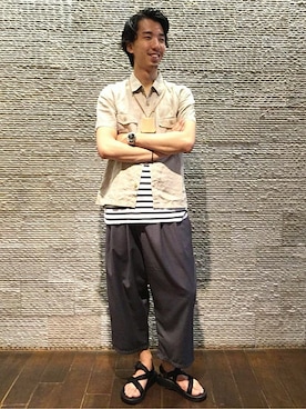 「SHIPS JET BLUE（シップスジェットブルー）のアイテム（サンダル）」を使った、森山さん（メンズ・180cm）の夏コーディネート