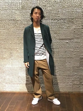 「SHIPS JET BLUE（シップスジェットブルー）のアイテム（チェスターコート）」を使った、森山さん（メンズ・180cm）の秋コーディネート