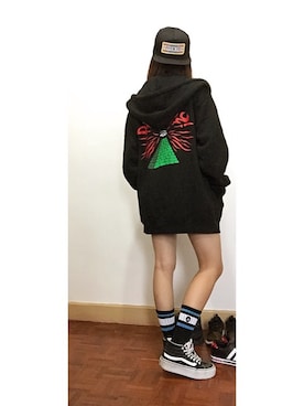 「HUF」｜「アイテム（ピーコート）」を使った、Chiii🖤さん（レディース・163cm）の春コーディネート