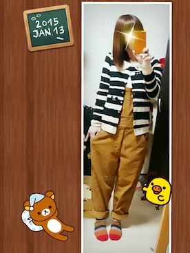 「アイテム（サロペット/オーバーオール、イエロー系）」を使った、みはるさん（レディース・152cm）の冬コーディネート