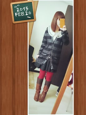 「赤タイツ」｜「アイテム（パンツ）」を使った、みはるさん（レディース・152cm）の冬コーディネート