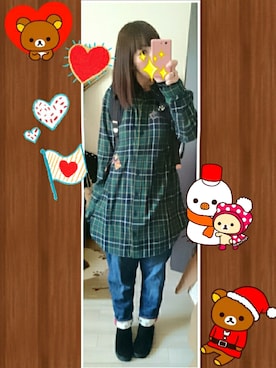 「にゃー」｜「アイテム（シャツワンピース）」を使った、みはるさん（レディース・152cm）の冬コーディネート