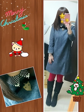 「赤タイツ」｜「アイテム（アクセサリー）」を使った、みはるさん（レディース・152cm）の冬コーディネート