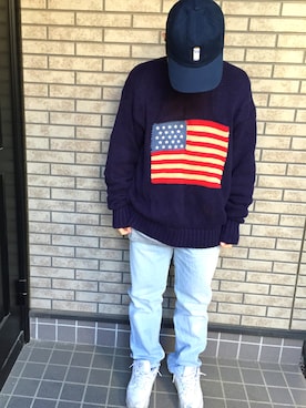 「POLO RALPH LAUREN（ポロ ラルフ ローレン）のアイテム（ニット/セーター、ブルー系）」を使った、Kさん（メンズ・165cm）の秋コーディネート