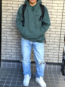 「NIKE（ナイキ）のアイテム（パーカー、グリーン系）」を使った、Kさん（メンズ・165cm）の秋コーディネート