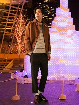 「URBAN RESEARCH（アーバンリサーチ）のアイテム（ピーコート）」を使った、UR MENS STAFFさん（メンズ・184cm）の冬コーディネート