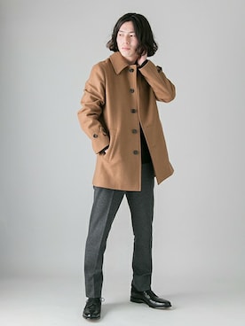 「迷彩柄」｜「アイテム（ステンカラーコート）」を使った、UR MENS STAFFさん（メンズ・172cm）の冬コーディネート