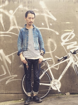 「green（グリーン）のアイテム（パンツ）」を使った、阿部 高宏さん（メンズ・180cm）の春コーディネート