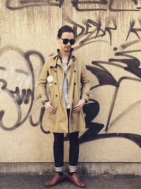 「green（グリーン）のアイテム（パンツ）」を使った、阿部 高宏さん（メンズ・180cm）の春コーディネート