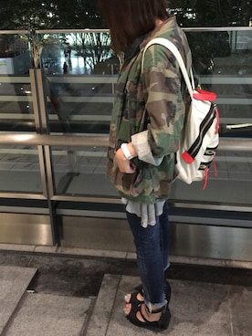 「Ungrid（アングリッド）のインディゴフレイドヘムストスリ（デニムパンツ）」を使った、15momoyuzuさん（レディース・163cm）の夏コーディネート