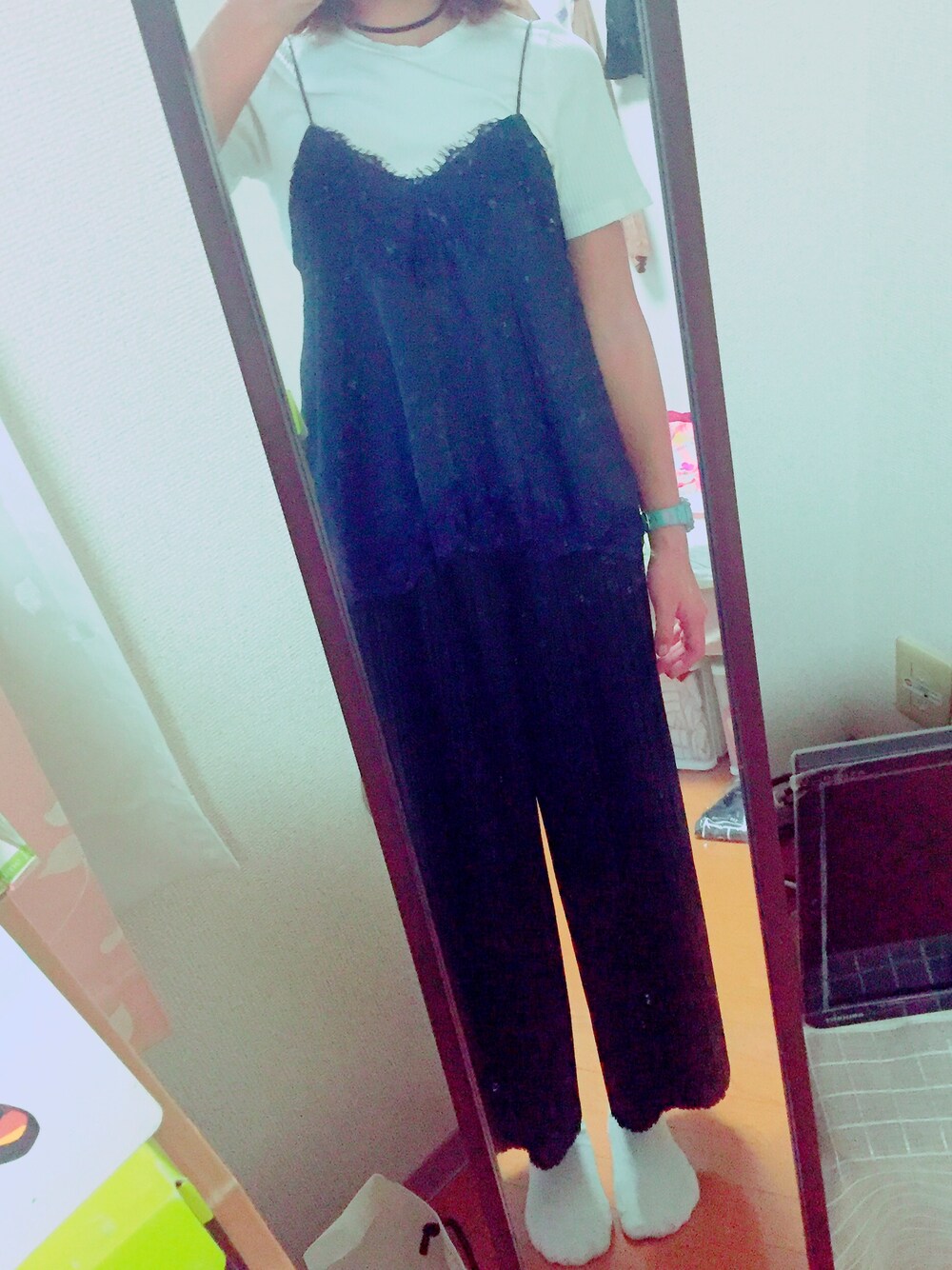 「w closetのシフォンキャミドッキングプルオーバー（トップス、ブルー系）」を使った、K.nk さん（レディース・161cm）の秋コーディネートの1枚目の写真