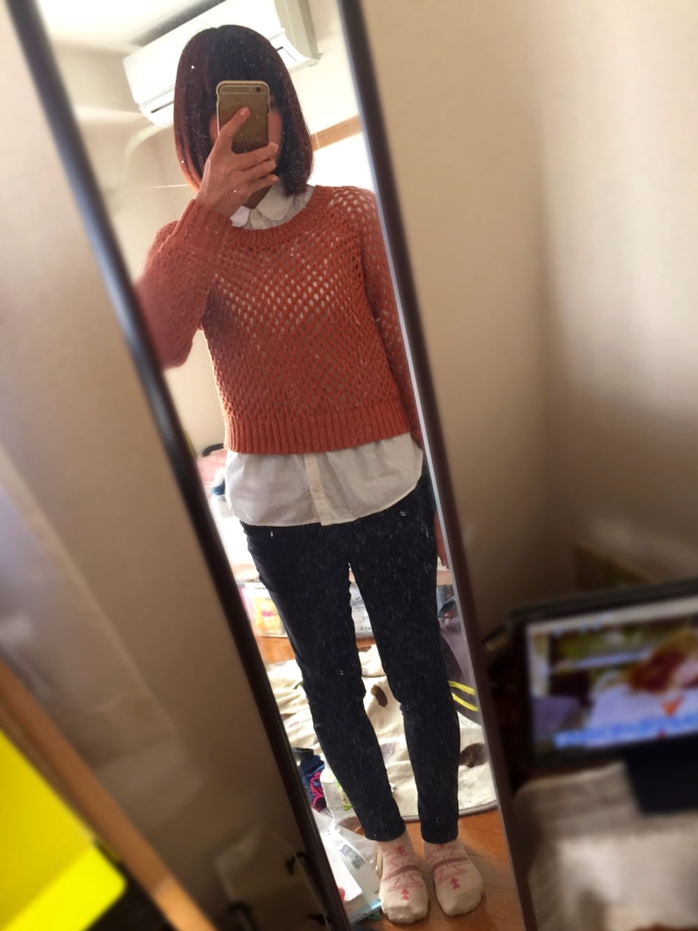 「真面目ちゃん」｜「EMODAのローゲージRIBショートknit（ニット/セーター、イエロー系）」を使った、K.nk さん（レディース・161cm）の秋コーディネートの1枚目の写真